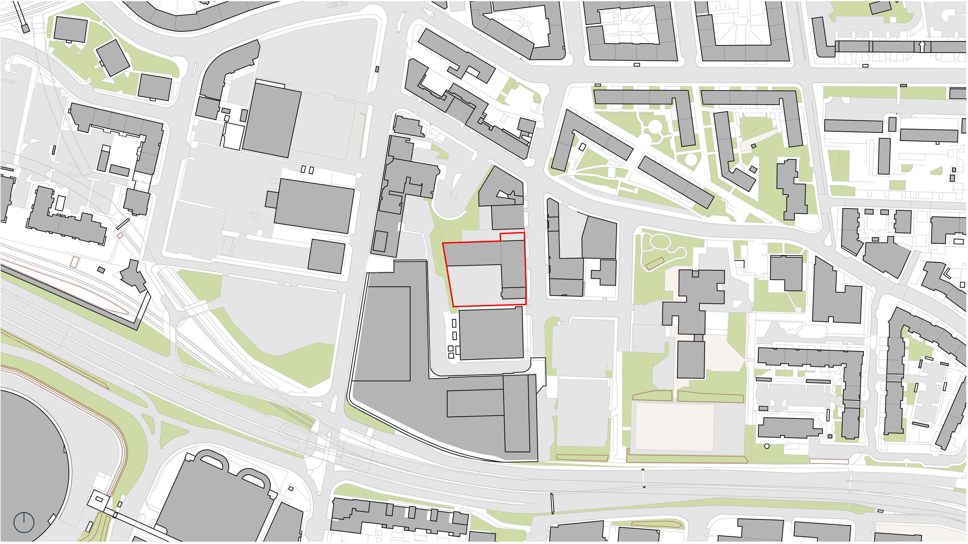 Red line plan showing the 58 Elliot Street site boundary in its surroundings